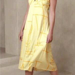 Banana Republic Yellow Midi Dress with Geometric Pattern